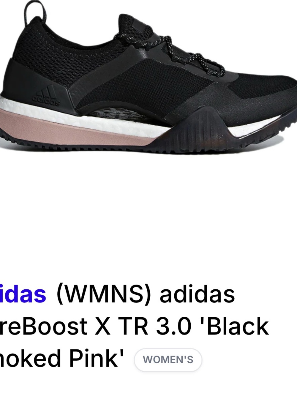 Rare adidas Women's PureBoost X TR 3.0 Running Shoes - Black/Smoked Pink Stella